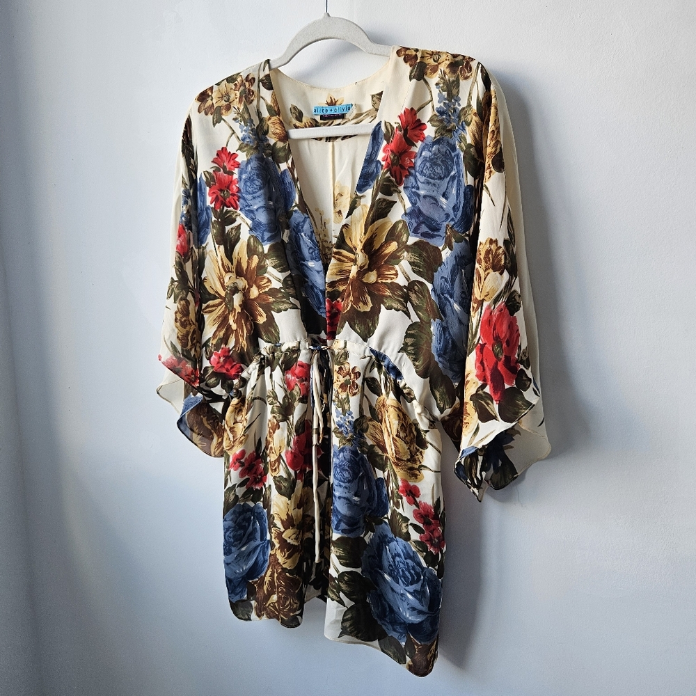 Alice + Olivia Vintage Silk Floral Dolman Kaftan Blouse